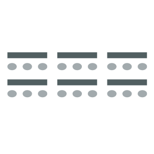 Room setup icon showing tables placed in three columns class-room style