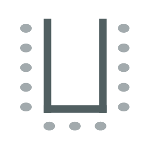 Room setup icon showing tables arranged in a U-shape with chairs on the outside