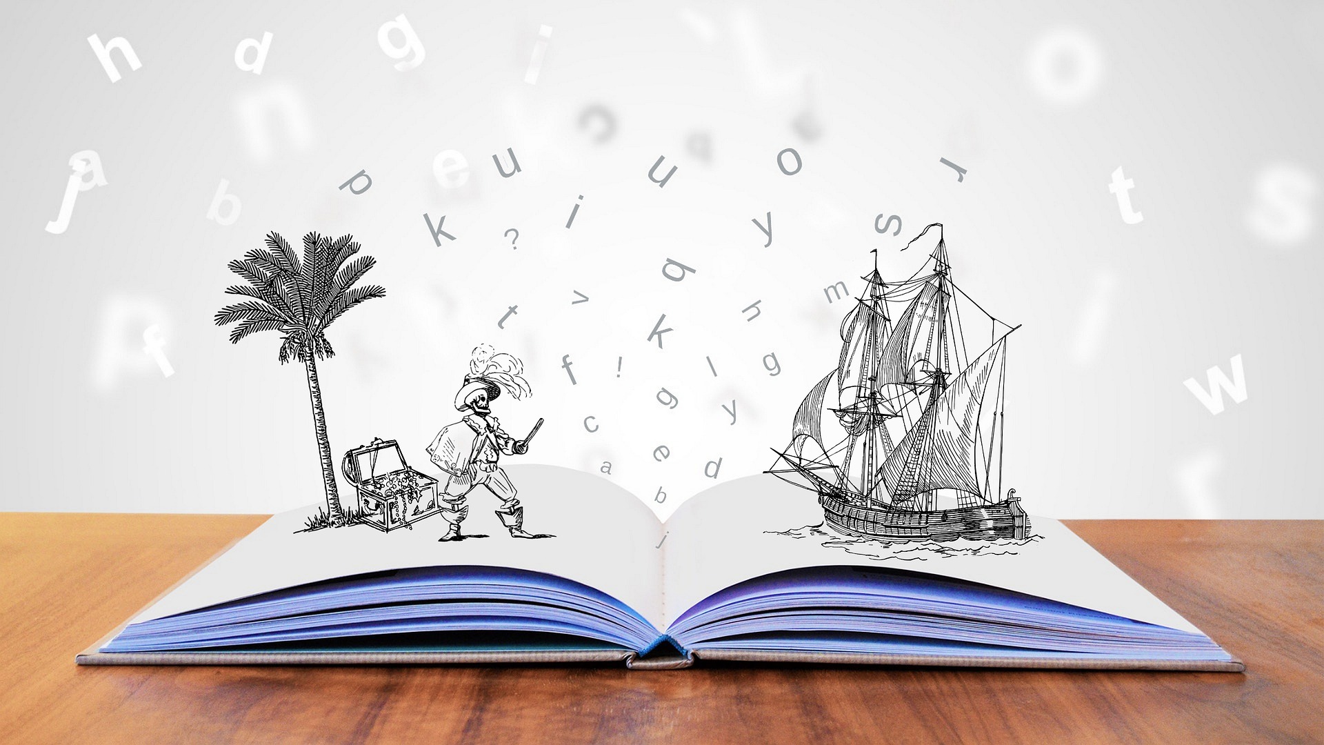 Pirate, Palm Tree, and Ship Arising Out of a Book