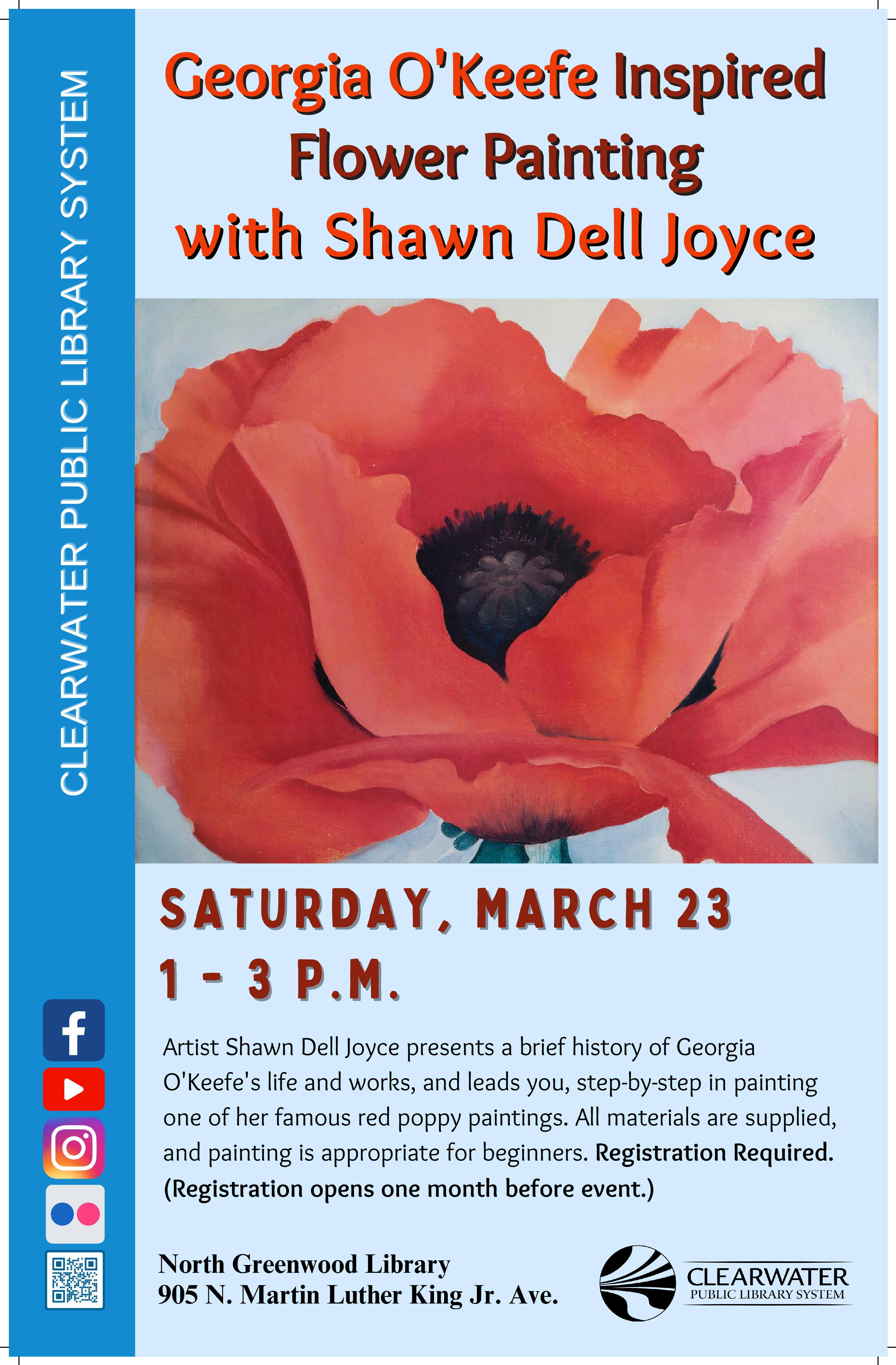 promotional poster with Okeefe's poppy painting