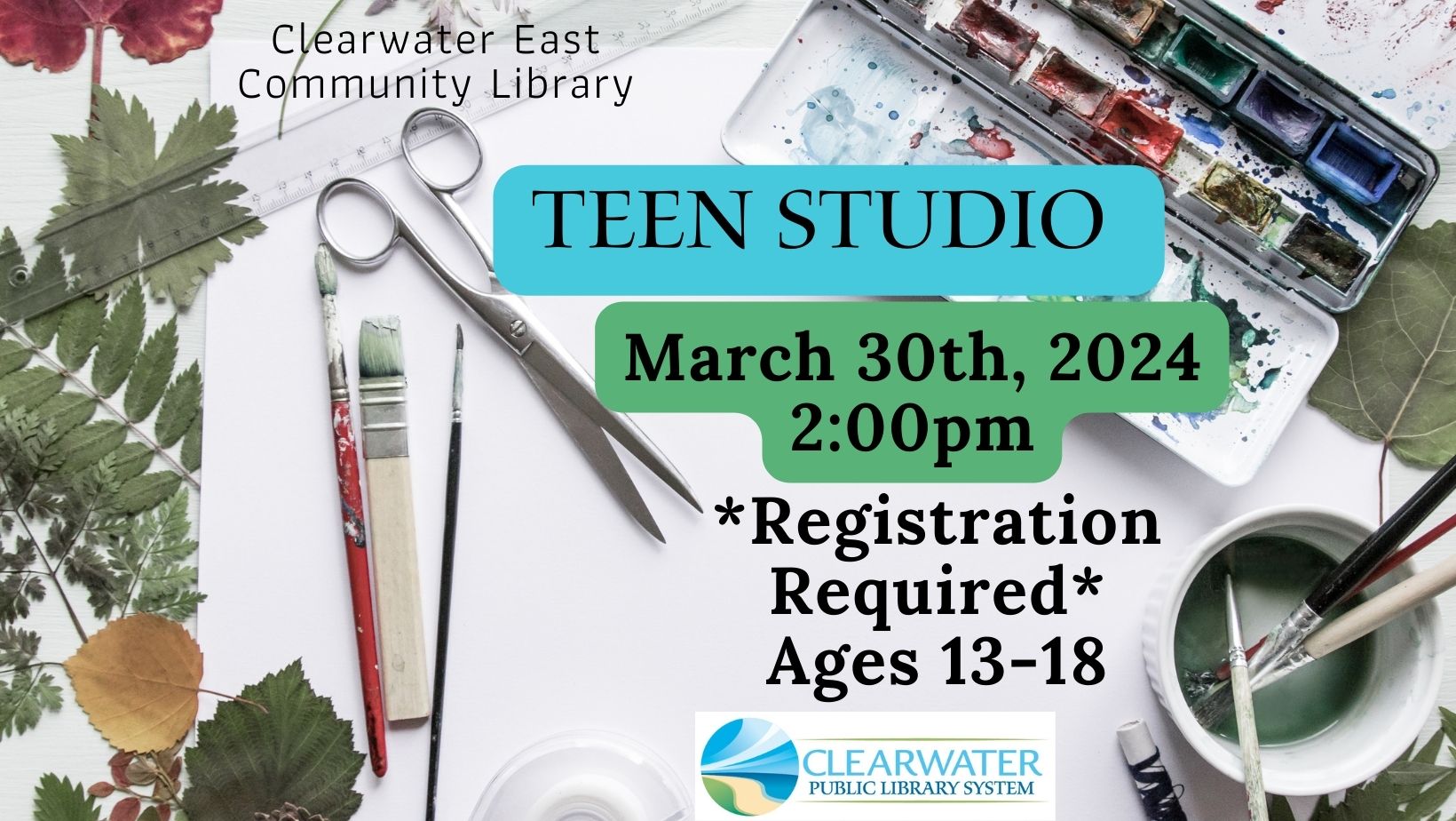 Teen Studio Art Supplies Leaves and Paint, March 30th 2024 