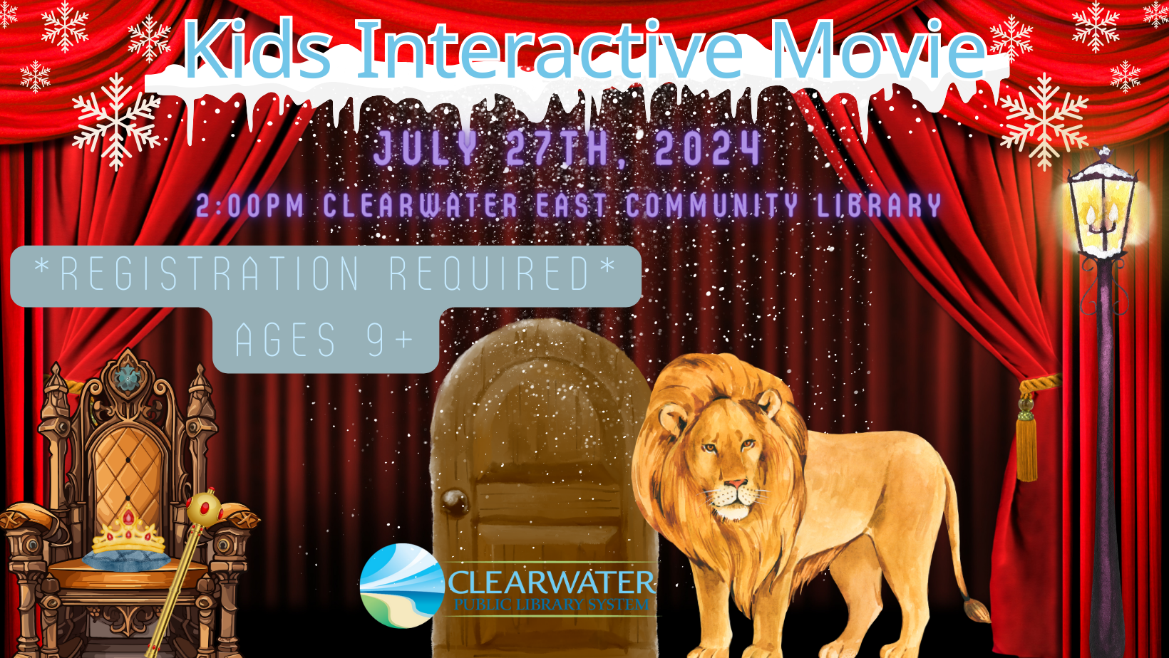 Lion, Door, Throne, Lamppost, Kids Interactive Movie July 27th, 2024 Ages 9+