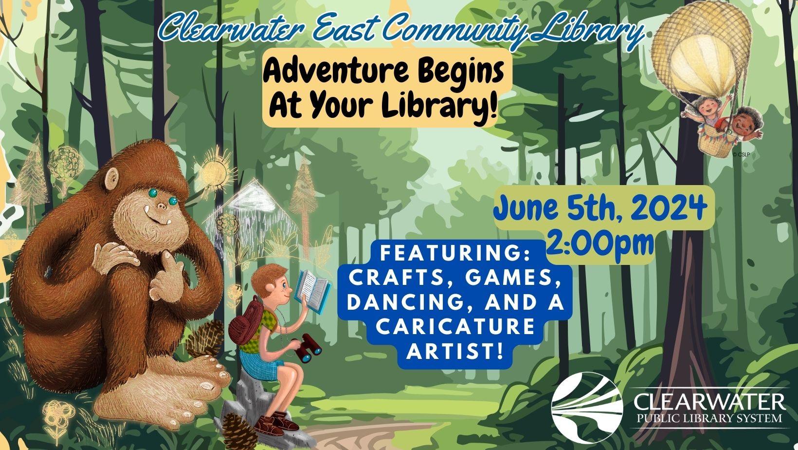 Summer Kick off June 5th, Big Foot Reading, Dancing with Caricature Artist 