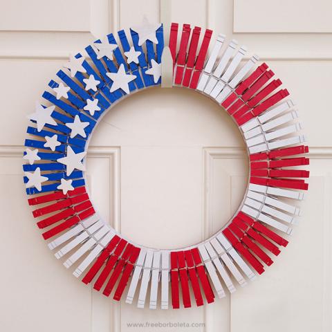 4th of july clothes pin wreath