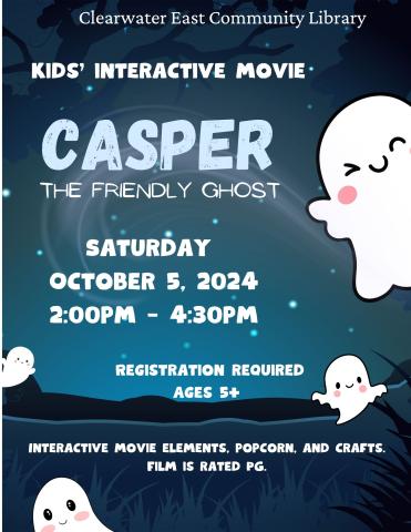 Kids Interactive Movie, Casper, Saturday October 5th 2024 2pm, ghosts, 