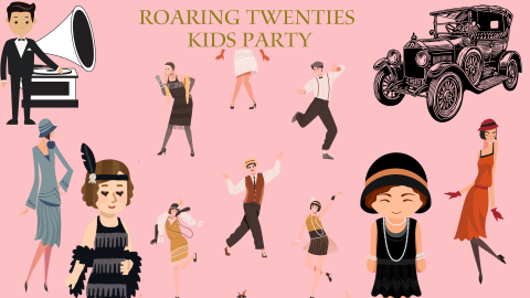 Slide of Roaring Twenties. Flappers dancing the Charleston. Made in Canva.