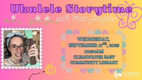 Ukulele Storytime with Jenipher, Pink and Yellow Gradient with Butterflies 