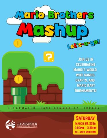Mario Brothers Mashup, Mario Kart Tournaments, Games, and Crafts, Image of Mario Landscape with Coins, March 28th, 2026 2pm 