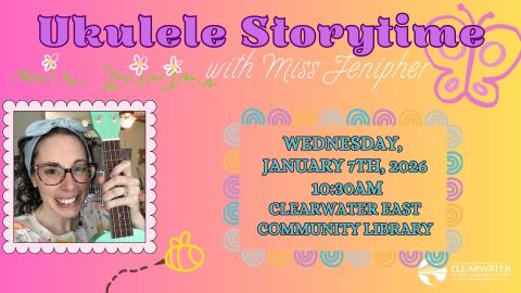 Ukulele Storytime with Jenipher, Pink and Yellow Gradient with Butterflies 