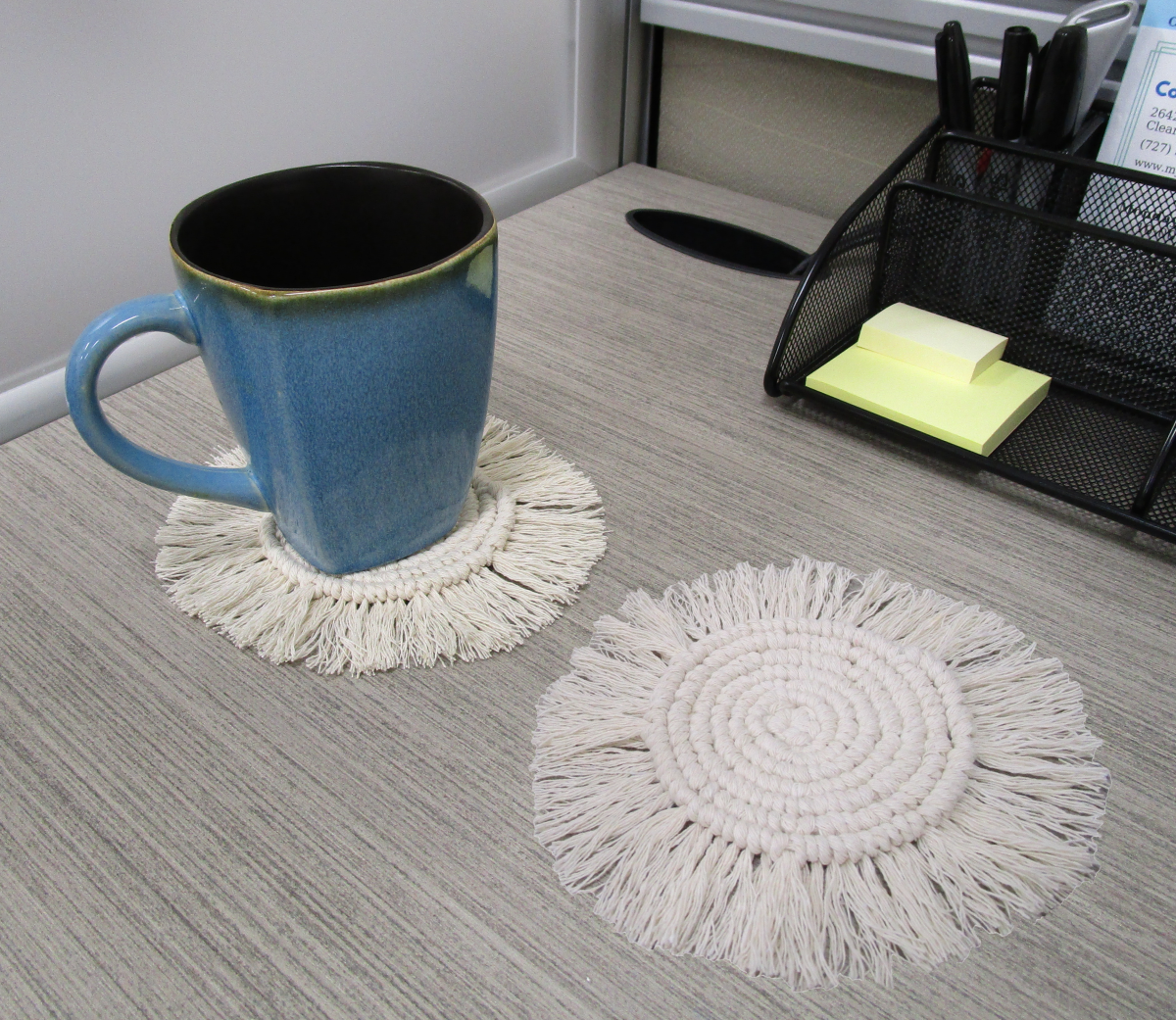 Handmade macramé coasters