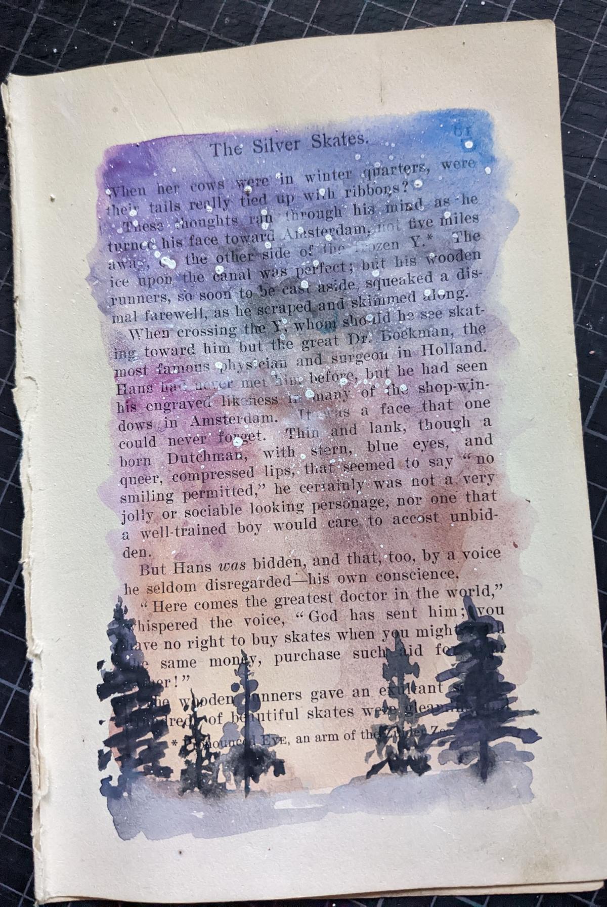 watercolor on book page