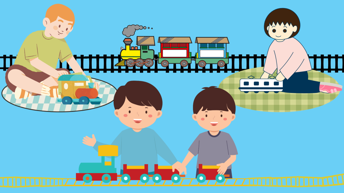 Pictures of children playing with toy trains. Free images from Canva. 