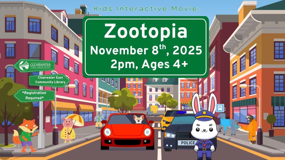 Kids Interactive Movie Zootopia, November 8th, 2025 2pm, Registration Required Ages 4 plus 