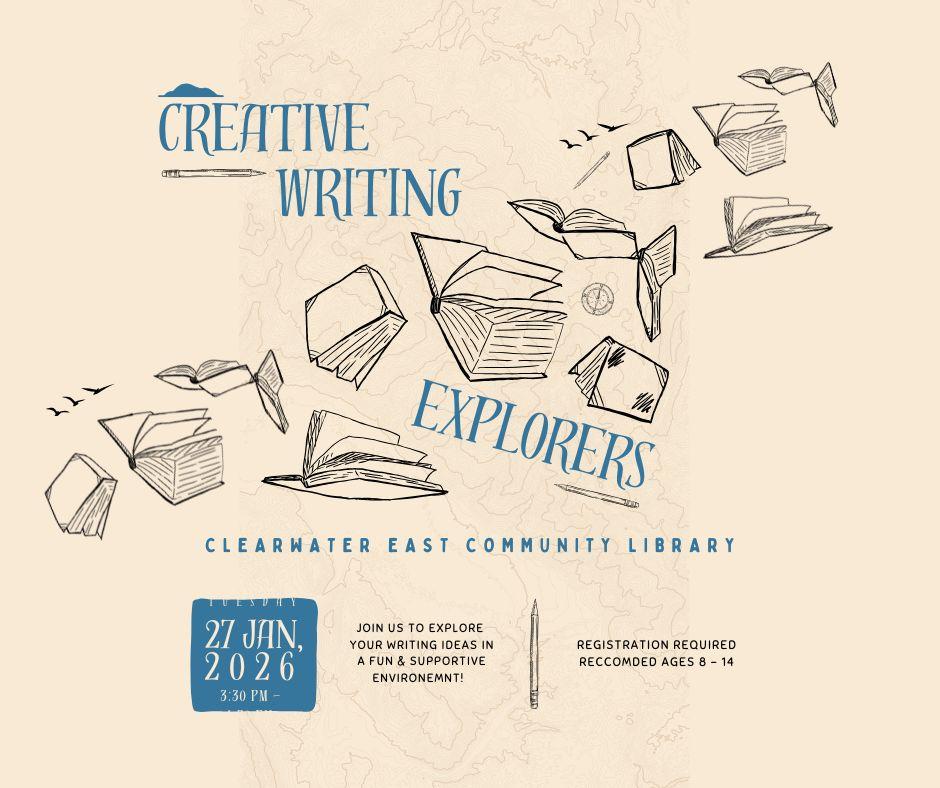 Books Flying on Plain Tan Background, Creative Writing Explorers 