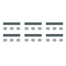 Room setup icon showing tables placed in three columns class-room style