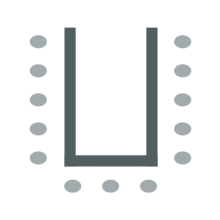 Room setup icon showing tables arranged in a U-shape with chairs on the outside